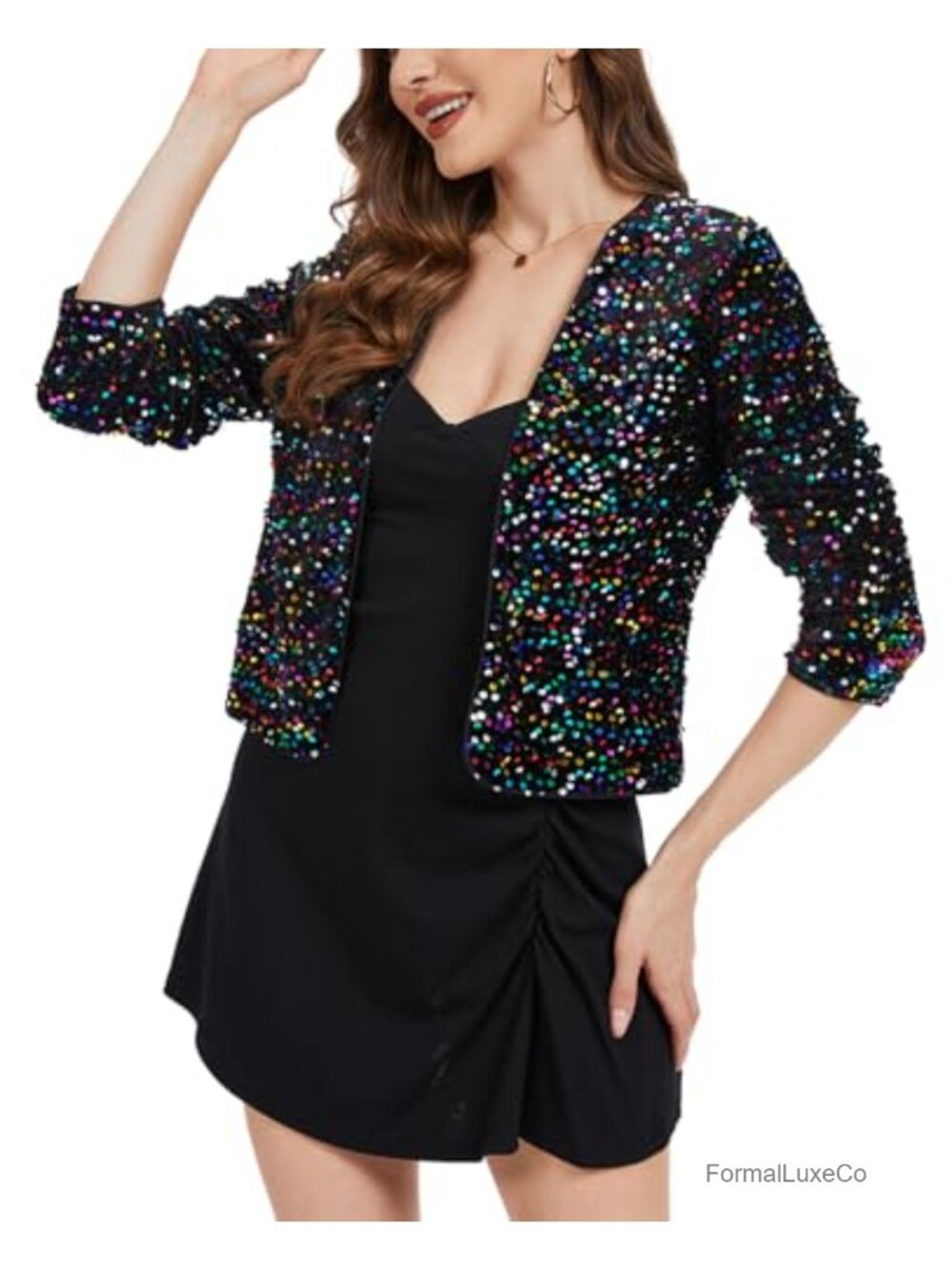 Velvet Sequin Cardigan Long Sleeve Open Front Shrug Party Jacket